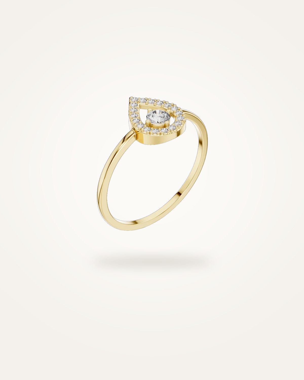 Ring met zwevende druppeldiamant