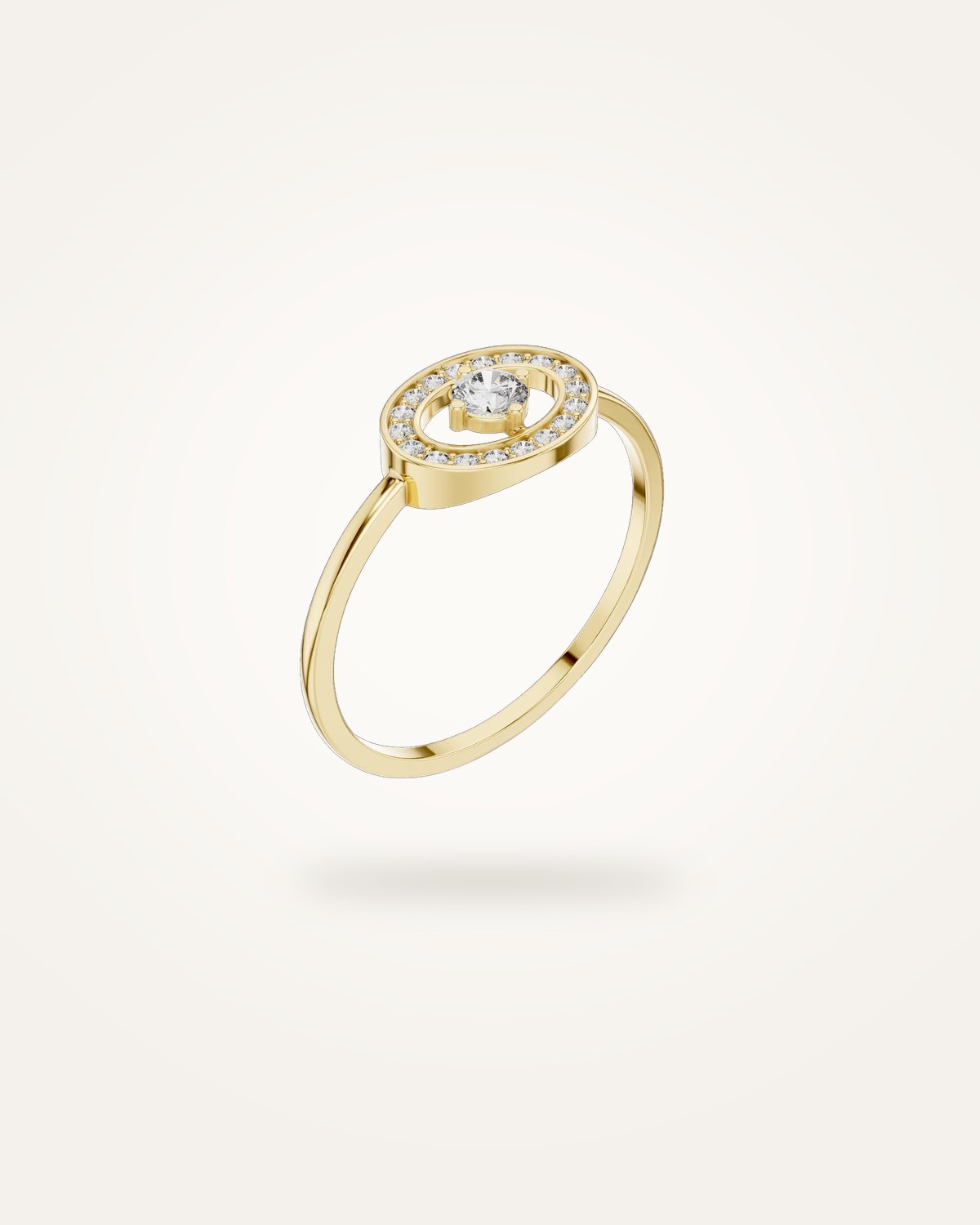 Floating solitaire oval halo ring