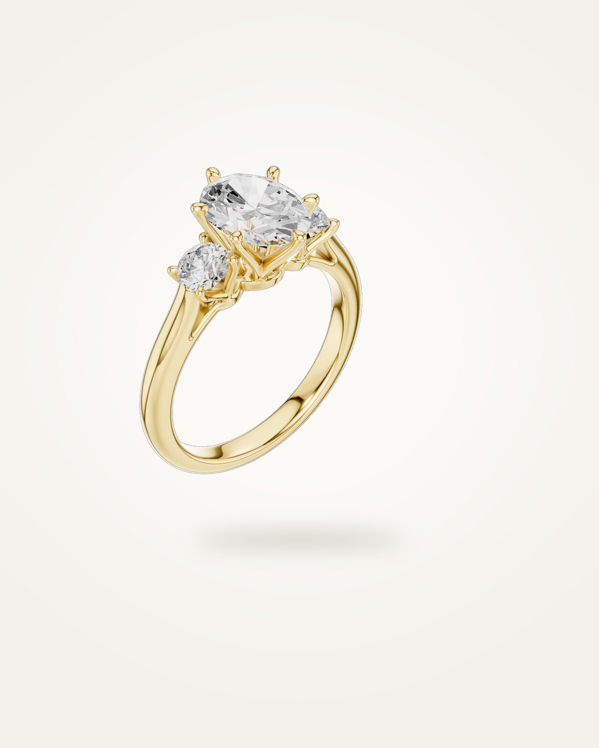 Verlovingsring met drie stenen en ovaal slijpsel, 1,9 ct