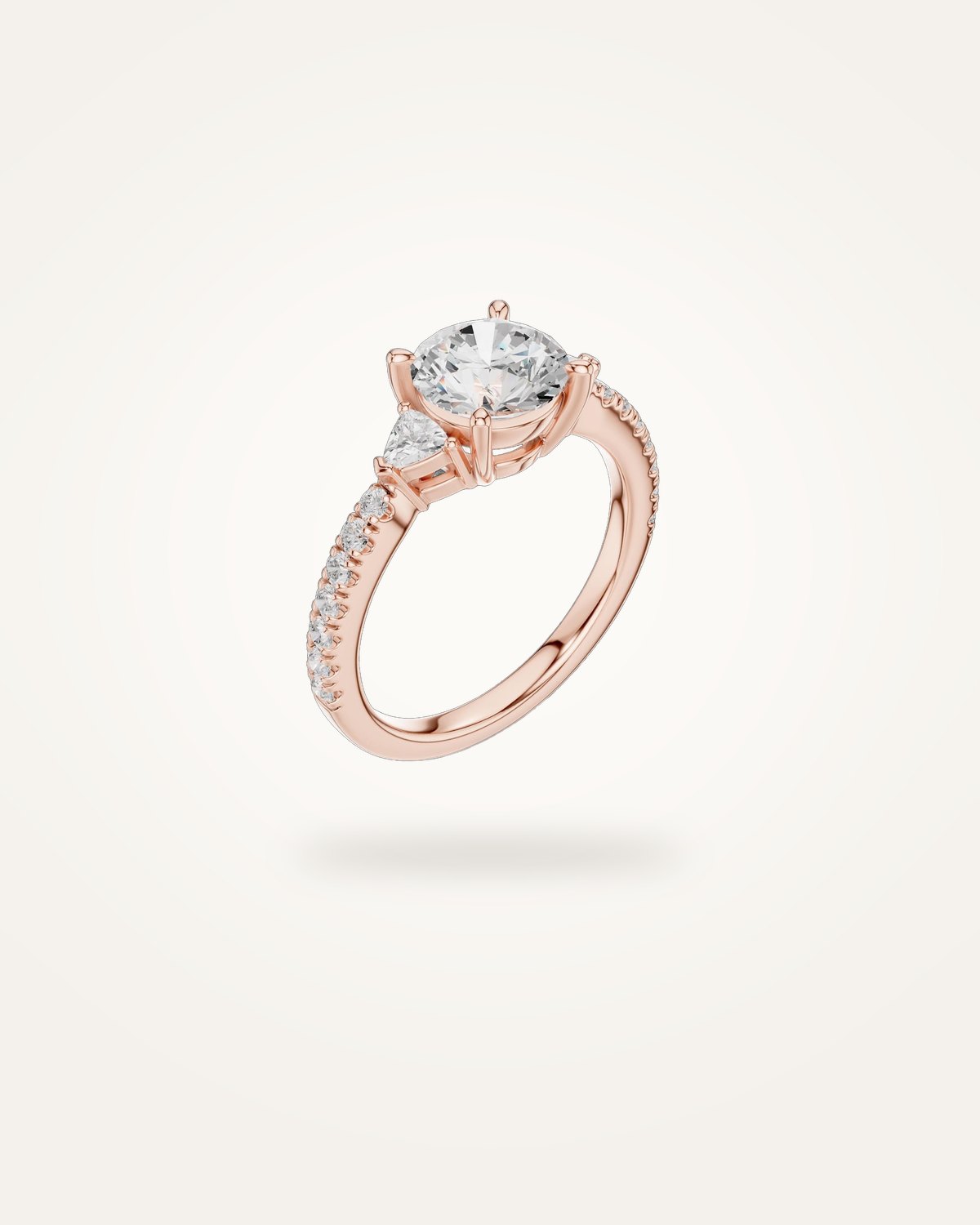 Verlovingsring met drie stenen en rond slijpsel, 1,96 ct
