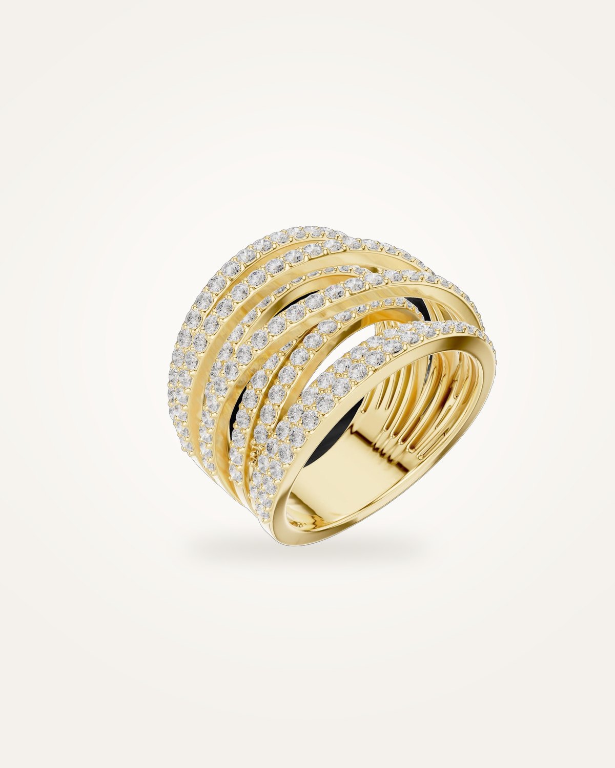 Gekruiste diamanten ring met meerdere rijen