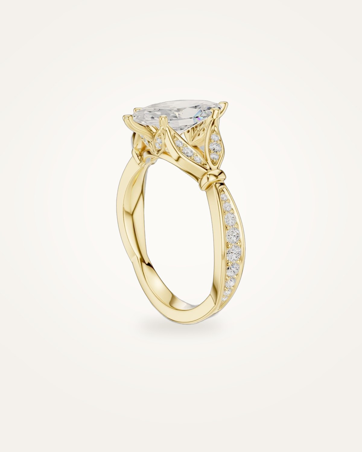 Marquise diamond ring with pavé band